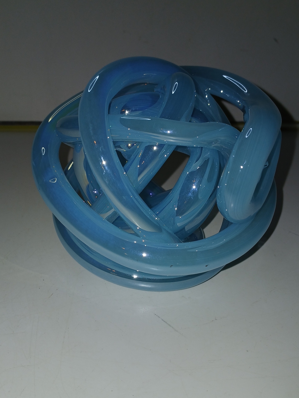 Handblown Blue Glass Knot Sculpture - Decorative Home Art